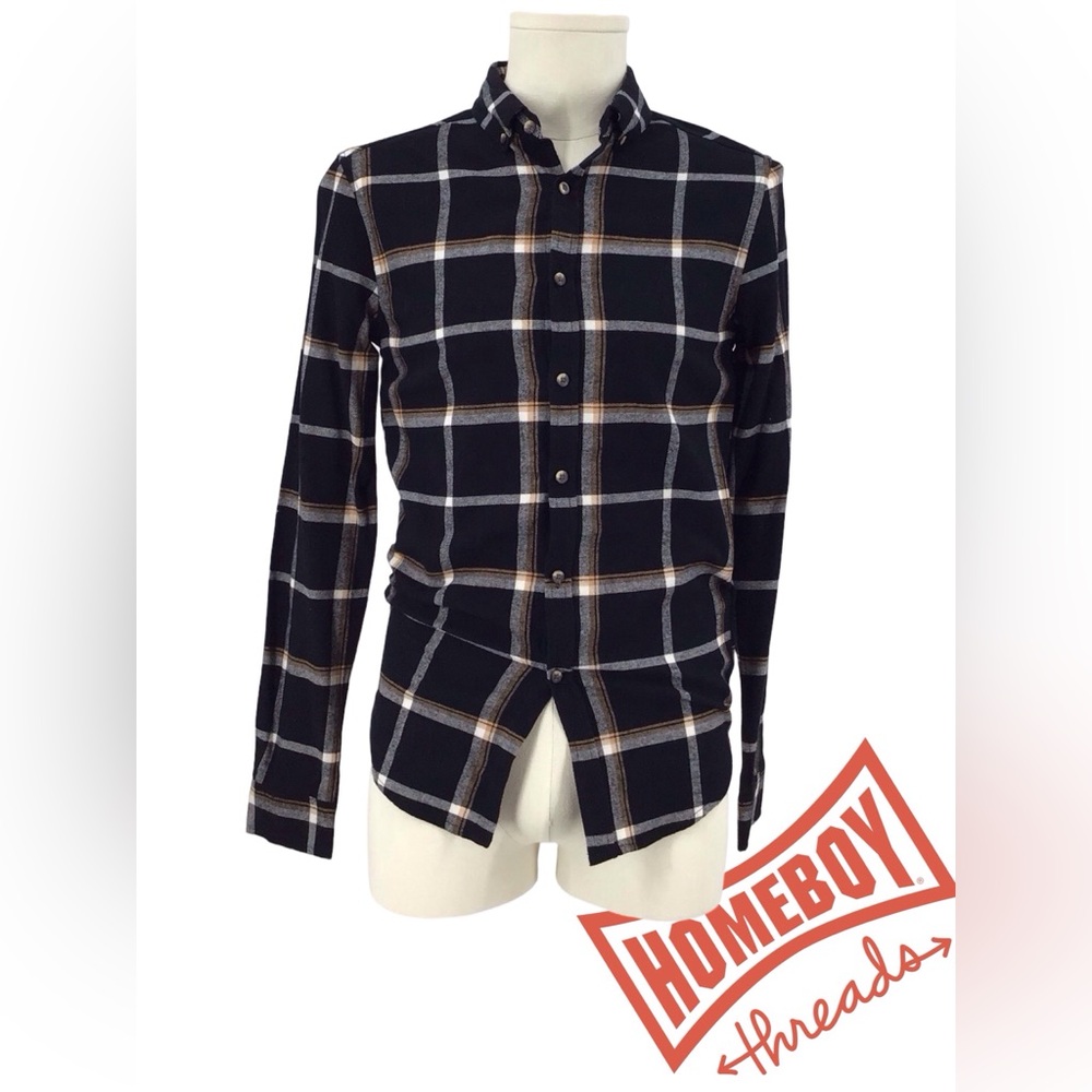#16 LIVE ASOS Black Plaid Men's ShirtSize 2xs